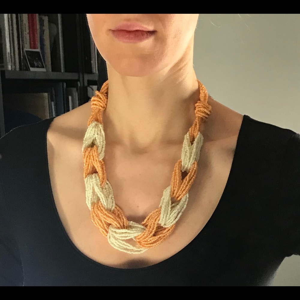 Beautiful Chunky Beaded Necklace - Orange & Cream